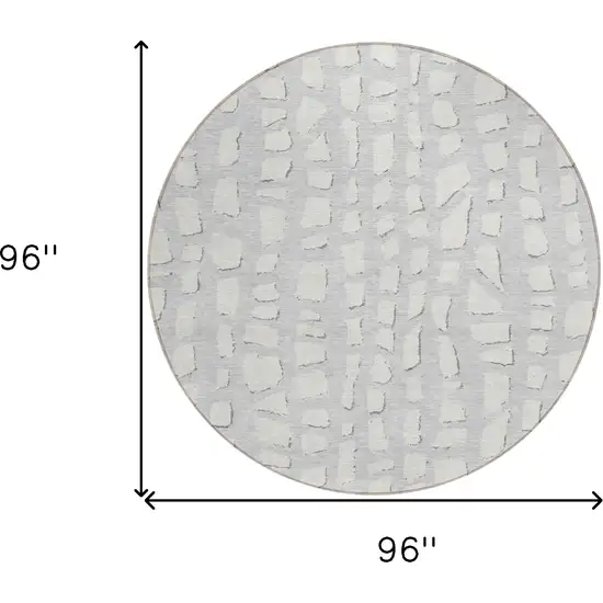 8' Silver And Ivory Round Abstract Washable Indoor Outdoor Area Rug Photo 7