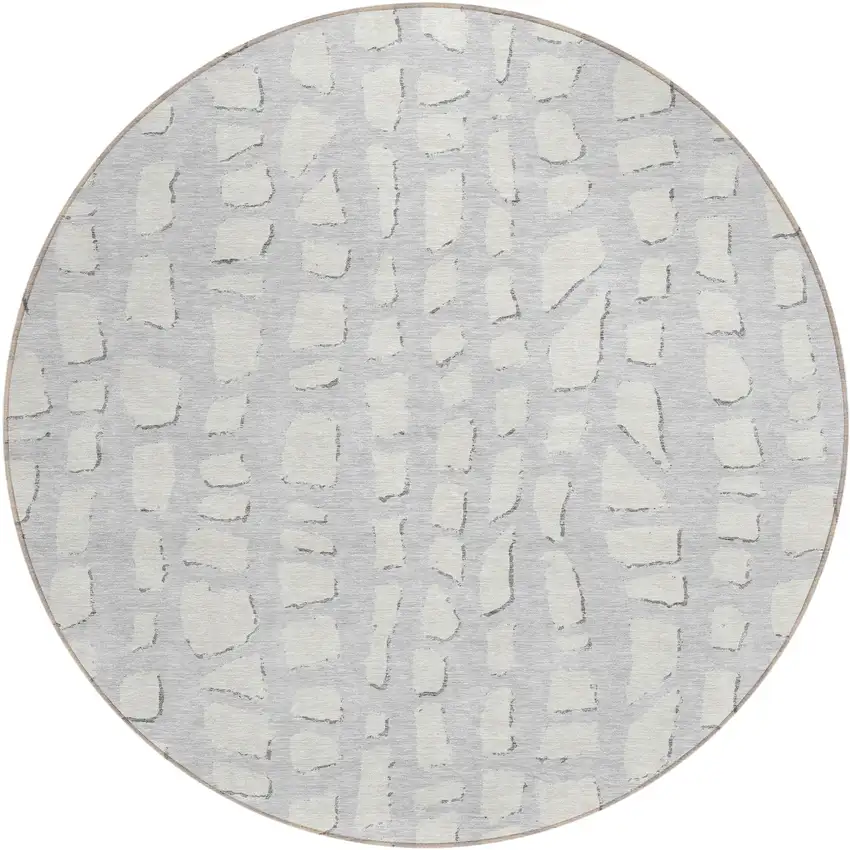 8' Silver And Ivory Round Abstract Washable Indoor Outdoor Area Rug Photo 1