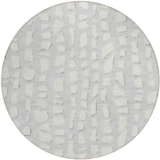8' Silver And Ivory Round Abstract Washable Indoor Outdoor Area Rug Photo 1