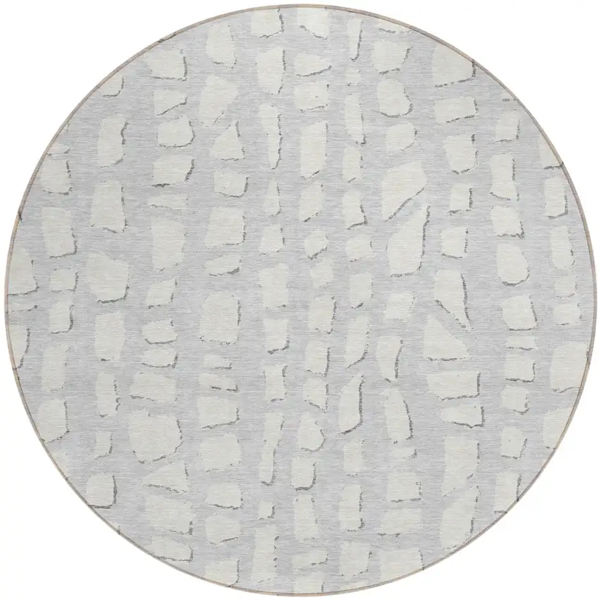 8' Silver And Ivory Round Abstract Washable Indoor Outdoor Area Rug Photo 1