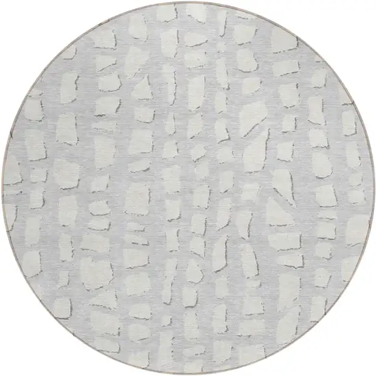 8' Silver And Ivory Round Abstract Washable Indoor Outdoor Area Rug Photo 1