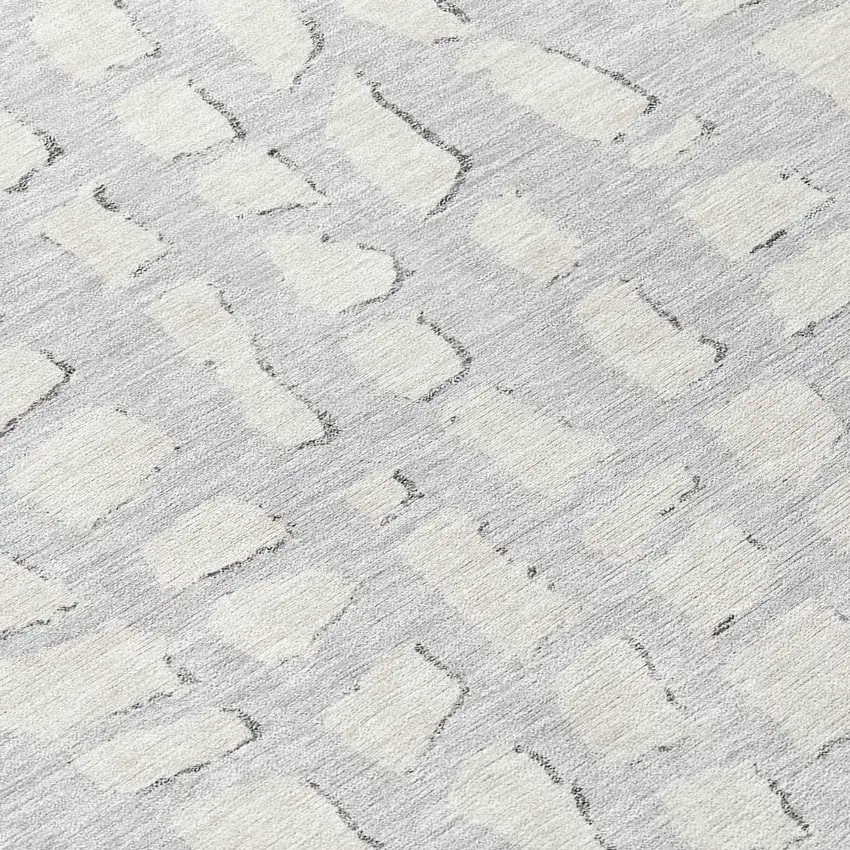 8' Silver And Ivory Round Abstract Washable Indoor Outdoor Area Rug Photo 8