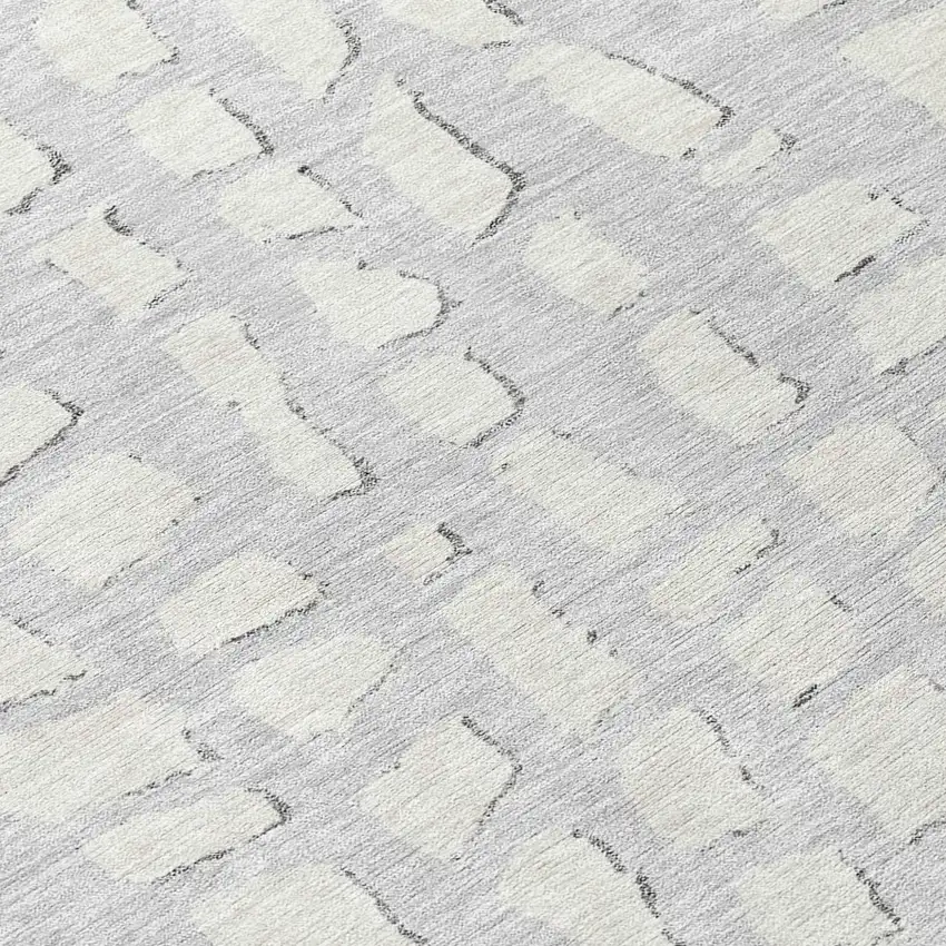 8' Silver And Ivory Round Abstract Washable Indoor Outdoor Area Rug Photo 8