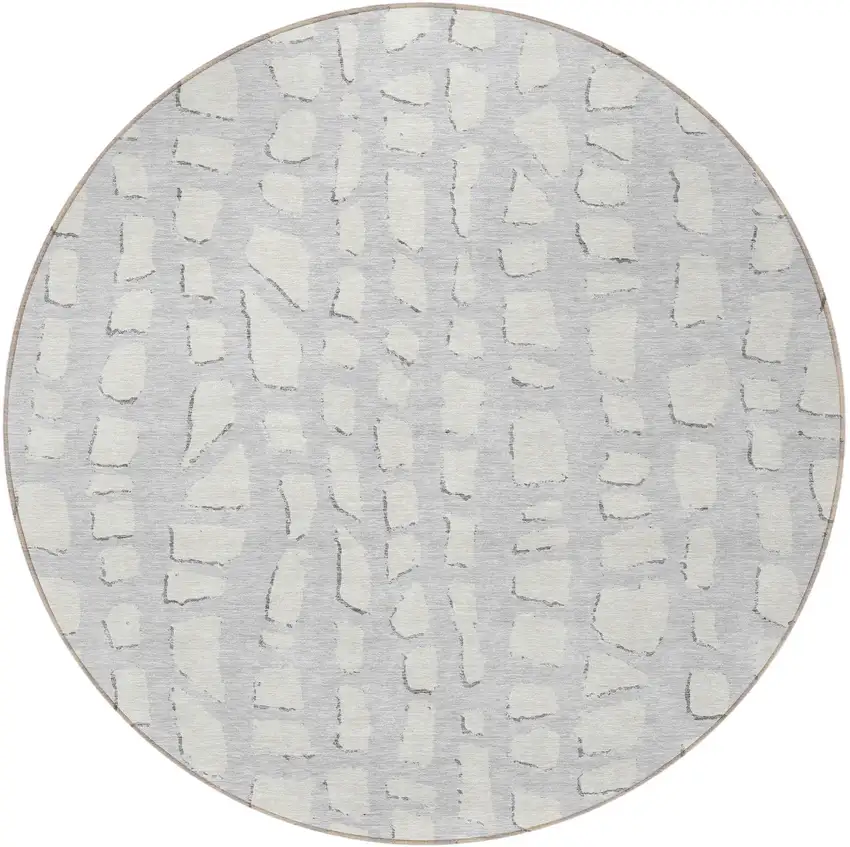 8' Silver And Ivory Round Abstract Washable Indoor Outdoor Area Rug Photo 4