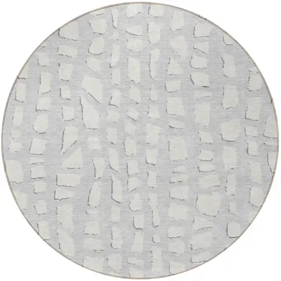 8' Silver And Ivory Round Abstract Washable Indoor Outdoor Area Rug Photo 4