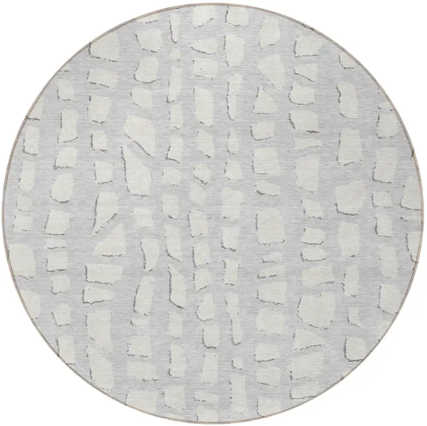 8' Silver And Ivory Round Abstract Washable Indoor Outdoor Area Rug Photo 4