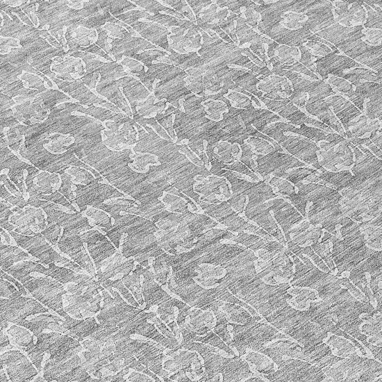 8' Silver And Ivory Round Floral Washable Indoor Outdoor Area Rug Photo 8