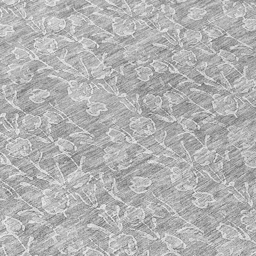 8' Silver And Ivory Round Floral Washable Indoor Outdoor Area Rug Photo 8
