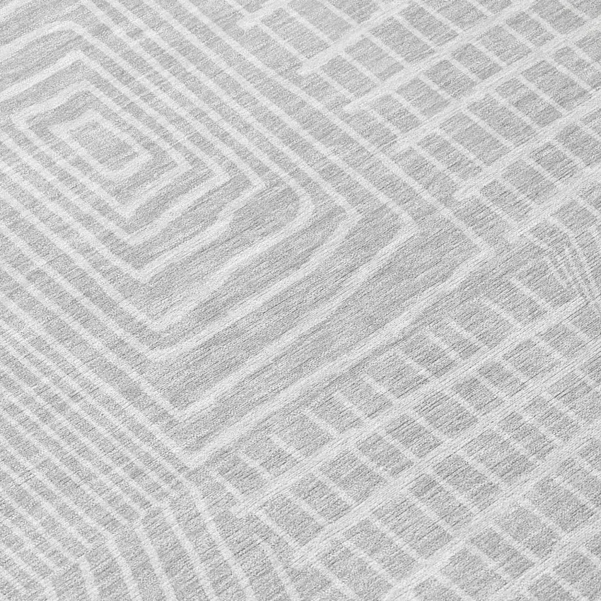 8' Silver And Ivory Round Geometric Washable Indoor Outdoor Area Rug Photo 8