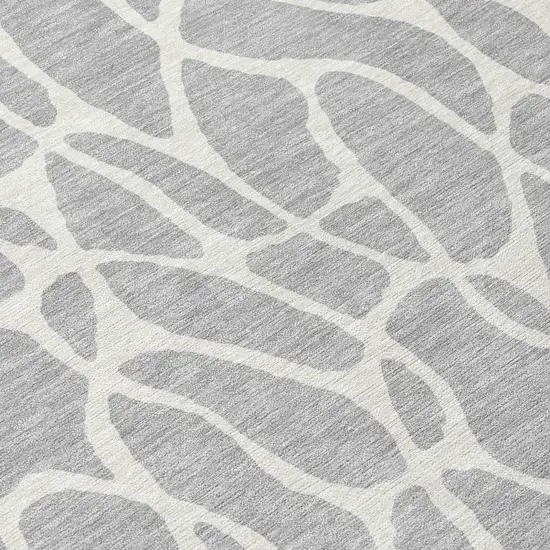 8' Silver And Ivory Round Geometric Washable Indoor Outdoor Area Rug Photo 8