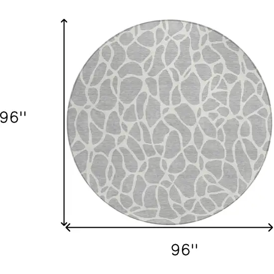 8' Silver And Ivory Round Geometric Washable Indoor Outdoor Area Rug Photo 3
