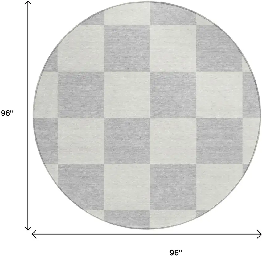 8' Silver And Ivory Round Geometric Washable Indoor Outdoor Area Rug Photo 3