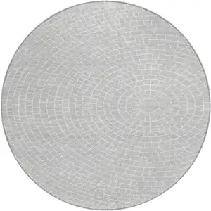Photo of 8' Silver And Ivory Round Geometric Washable Indoor Outdoor Area Rug