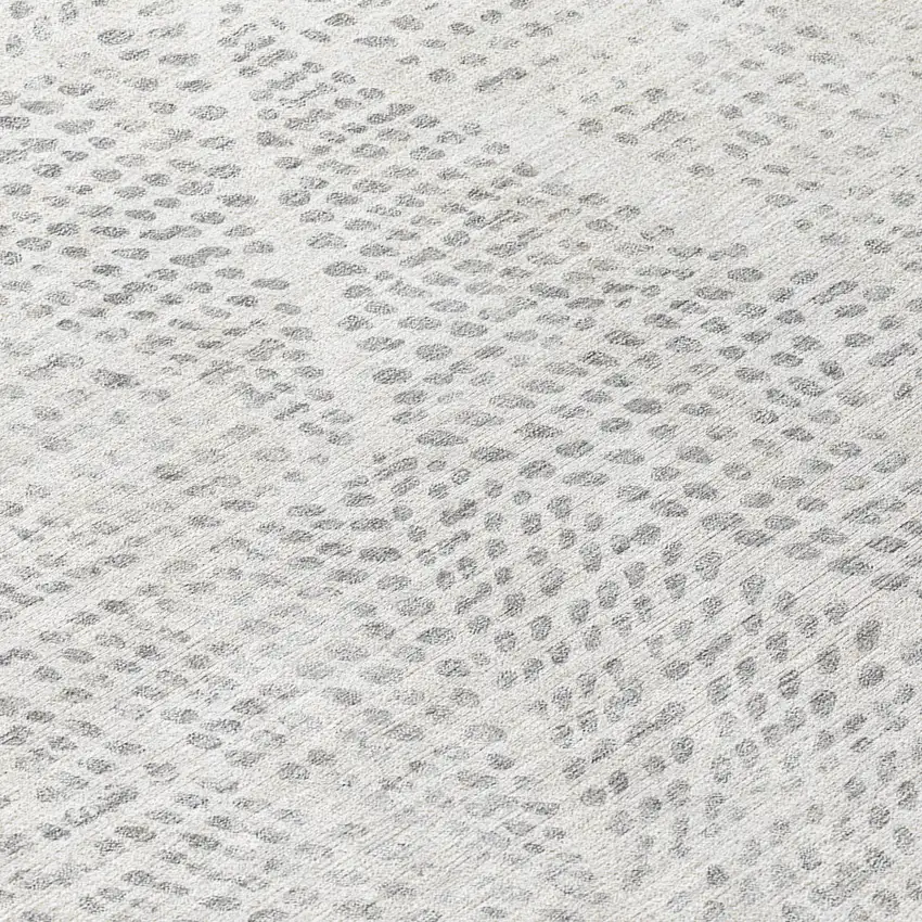 8' Silver And Ivory Round Geometric Washable Indoor Outdoor Area Rug Photo 9
