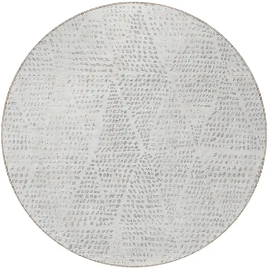 8' Silver And Ivory Round Geometric Washable Indoor Outdoor Area Rug Photo 6