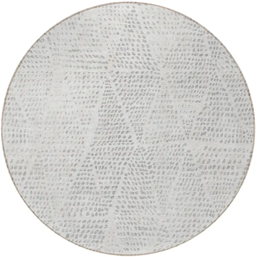 8' Silver And Ivory Round Geometric Washable Indoor Outdoor Area Rug Photo 6