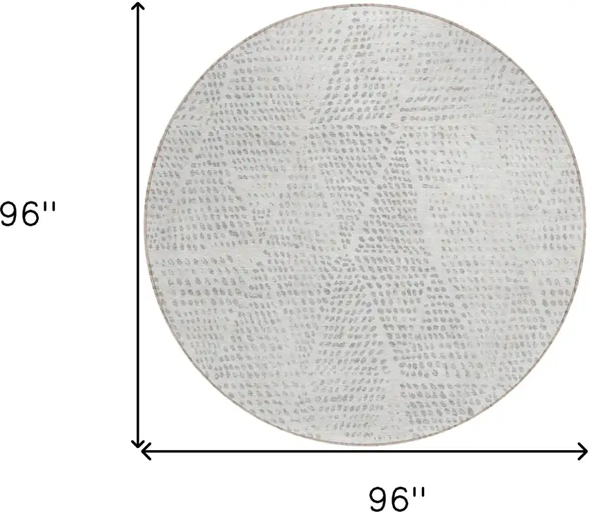 8' Silver And Ivory Round Geometric Washable Indoor Outdoor Area Rug Photo 3