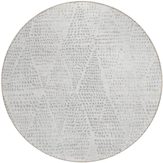 8' Silver And Ivory Round Geometric Washable Indoor Outdoor Area Rug Photo 2