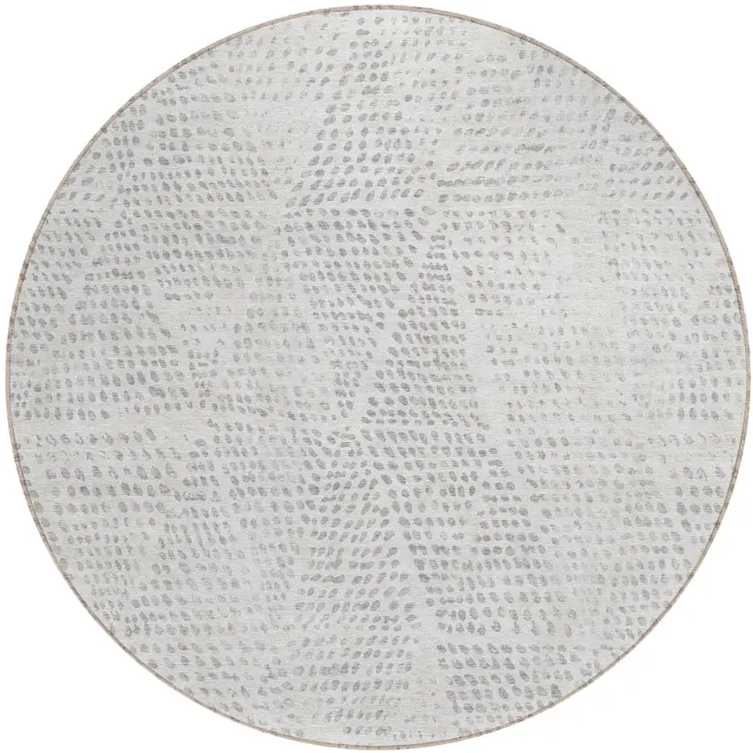 8' Silver And Ivory Round Geometric Washable Indoor Outdoor Area Rug Photo 2