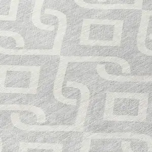 Photo of 8' Silver And Ivory Round Geometric Washable Indoor Outdoor Area Rug