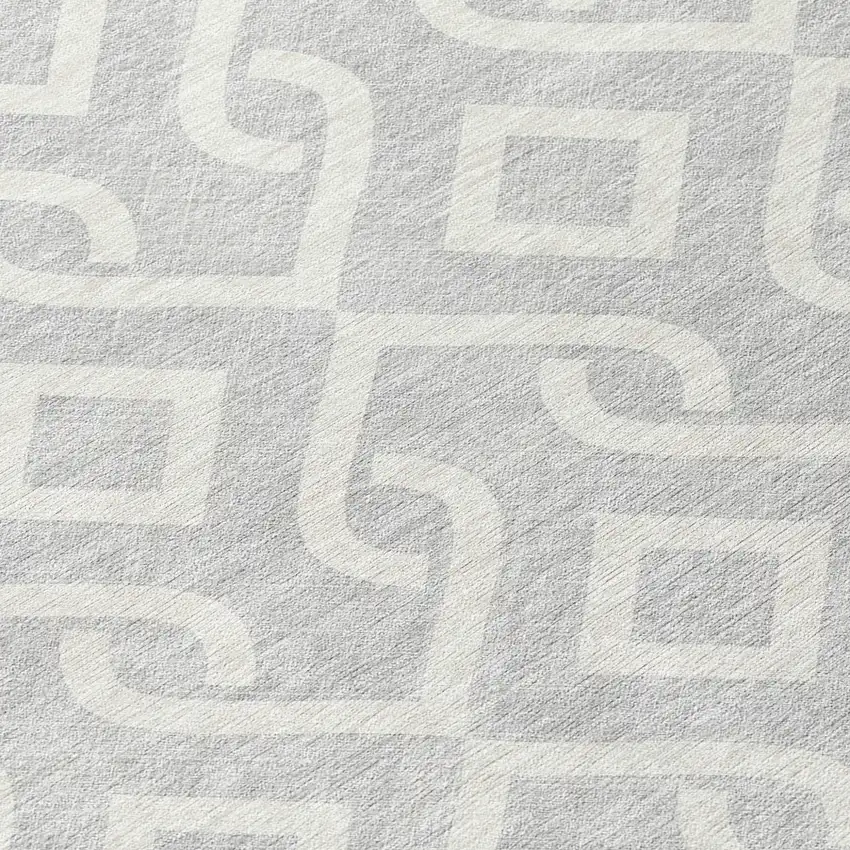 8' Silver And Ivory Round Geometric Washable Indoor Outdoor Area Rug Photo 7