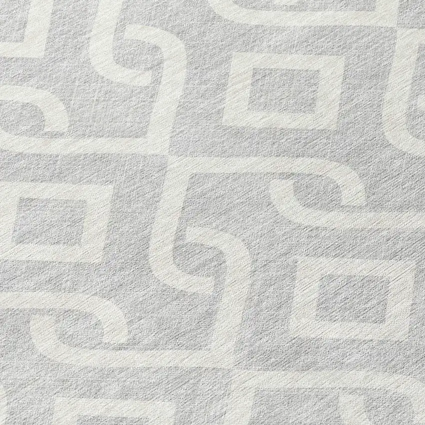8' Silver And Ivory Round Geometric Washable Indoor Outdoor Area Rug Photo 7