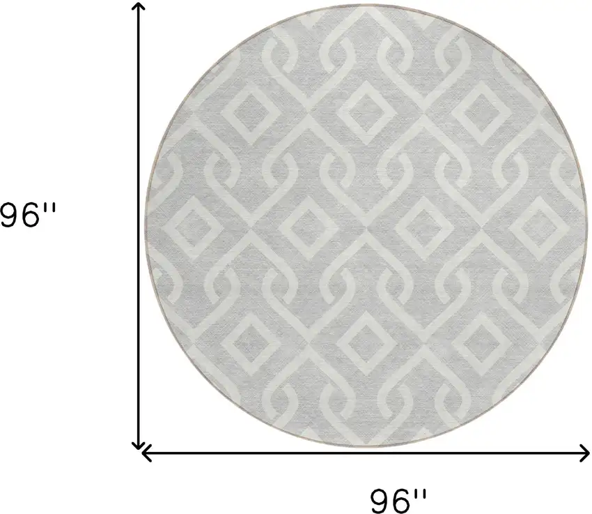 8' Silver And Ivory Round Geometric Washable Indoor Outdoor Area Rug Photo 3