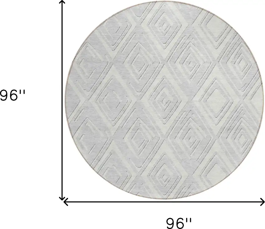 8' Silver And Ivory Round Geometric Washable Indoor Outdoor Area Rug Photo 3