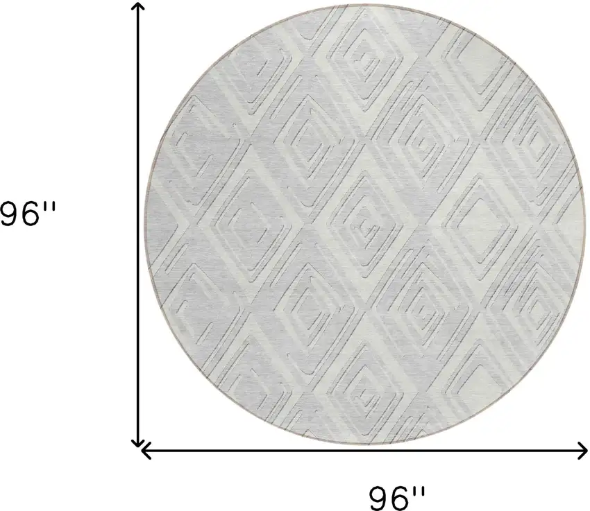 8' Silver And Ivory Round Geometric Washable Indoor Outdoor Area Rug Photo 3