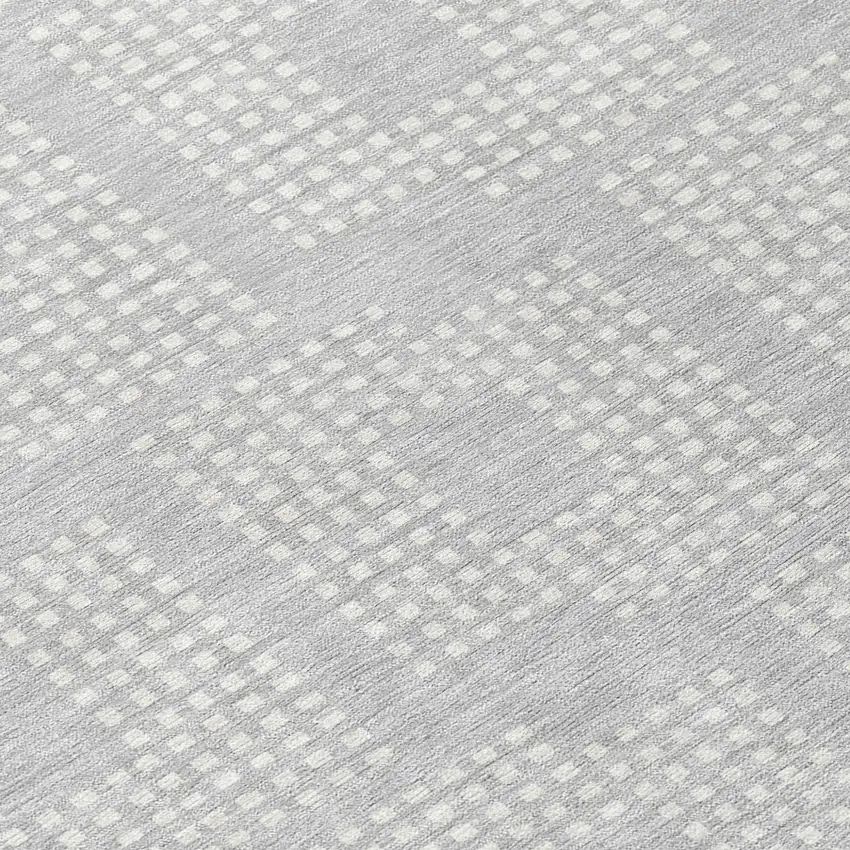 8' Silver And Ivory Round Geometric Washable Indoor Outdoor Area Rug Photo 8
