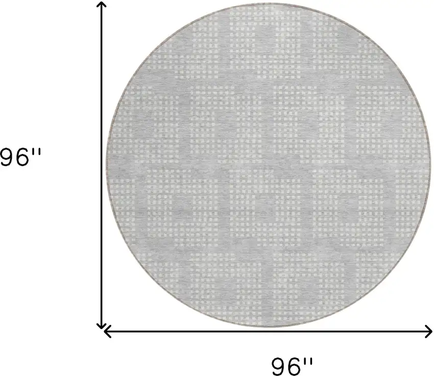 8' Silver And Ivory Round Geometric Washable Indoor Outdoor Area Rug Photo 3