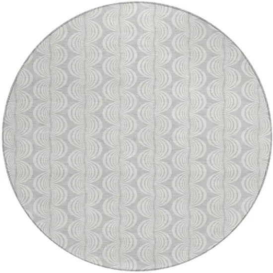 8' Silver And Ivory Round Ogee Washable Indoor Outdoor Area Rug Photo 2