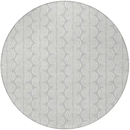 8' Silver And Ivory Round Ogee Washable Indoor Outdoor Area Rug Photo 6