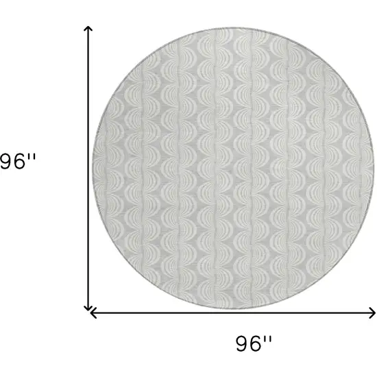 8' Silver And Ivory Round Ogee Washable Indoor Outdoor Area Rug Photo 9