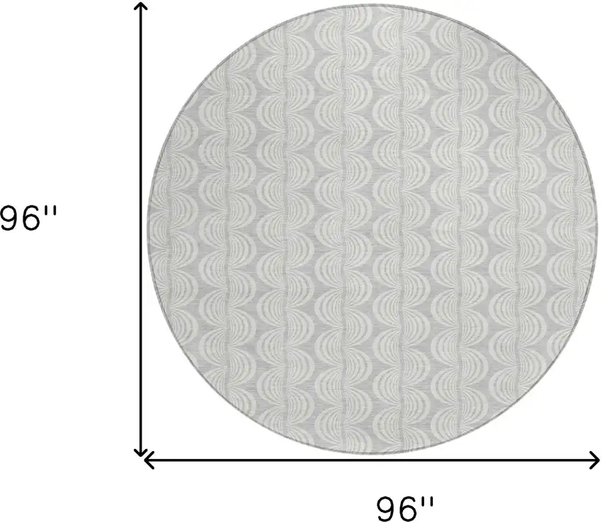 8' Silver And Ivory Round Ogee Washable Indoor Outdoor Area Rug Photo 9