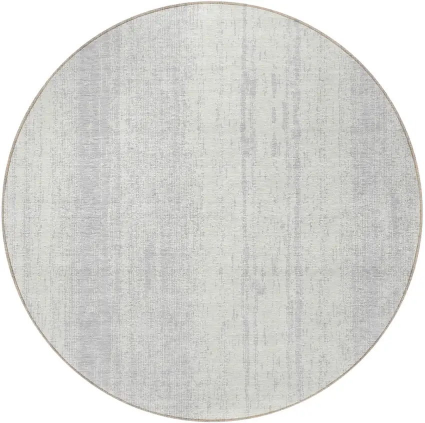 8' Silver And Ivory Round Striped Washable Indoor Outdoor Area Rug Photo 5