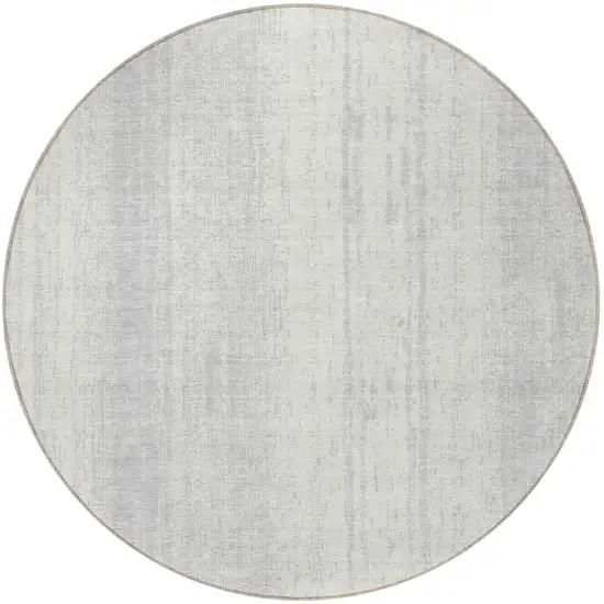 8' Silver And Ivory Round Striped Washable Indoor Outdoor Area Rug Photo 5