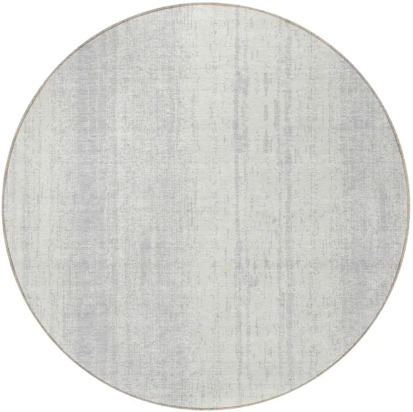 8' Silver And Ivory Round Striped Washable Indoor Outdoor Area Rug Photo 5