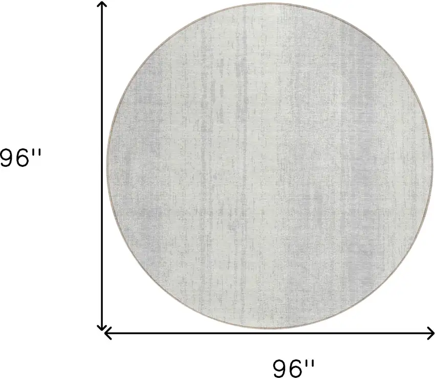 8' Silver And Ivory Round Striped Washable Indoor Outdoor Area Rug Photo 3