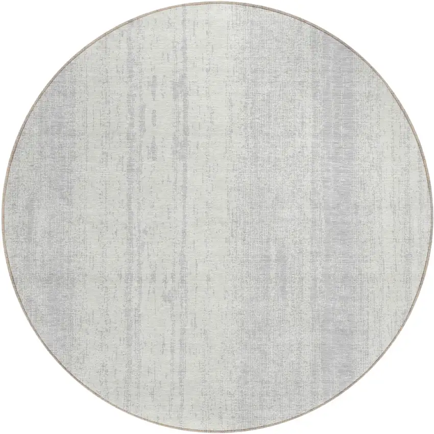 8' Silver And Ivory Round Striped Washable Indoor Outdoor Area Rug Photo 2