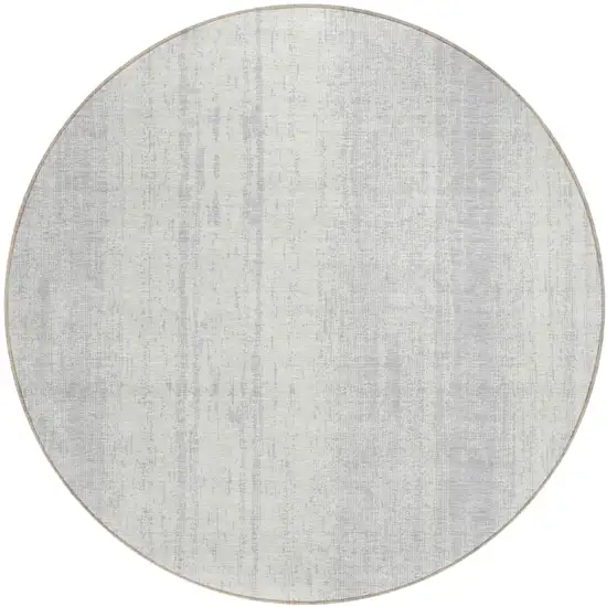 8' Silver And Ivory Round Striped Washable Indoor Outdoor Area Rug Photo 2