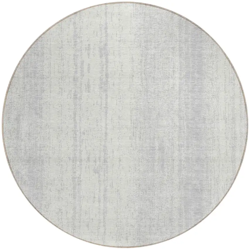 8' Silver And Ivory Round Striped Washable Indoor Outdoor Area Rug Photo 2