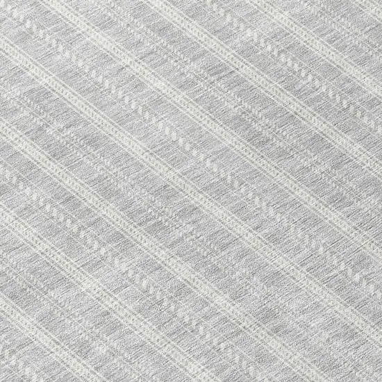 8' Silver And Ivory Round Striped Washable Indoor Outdoor Area Rug Photo 8