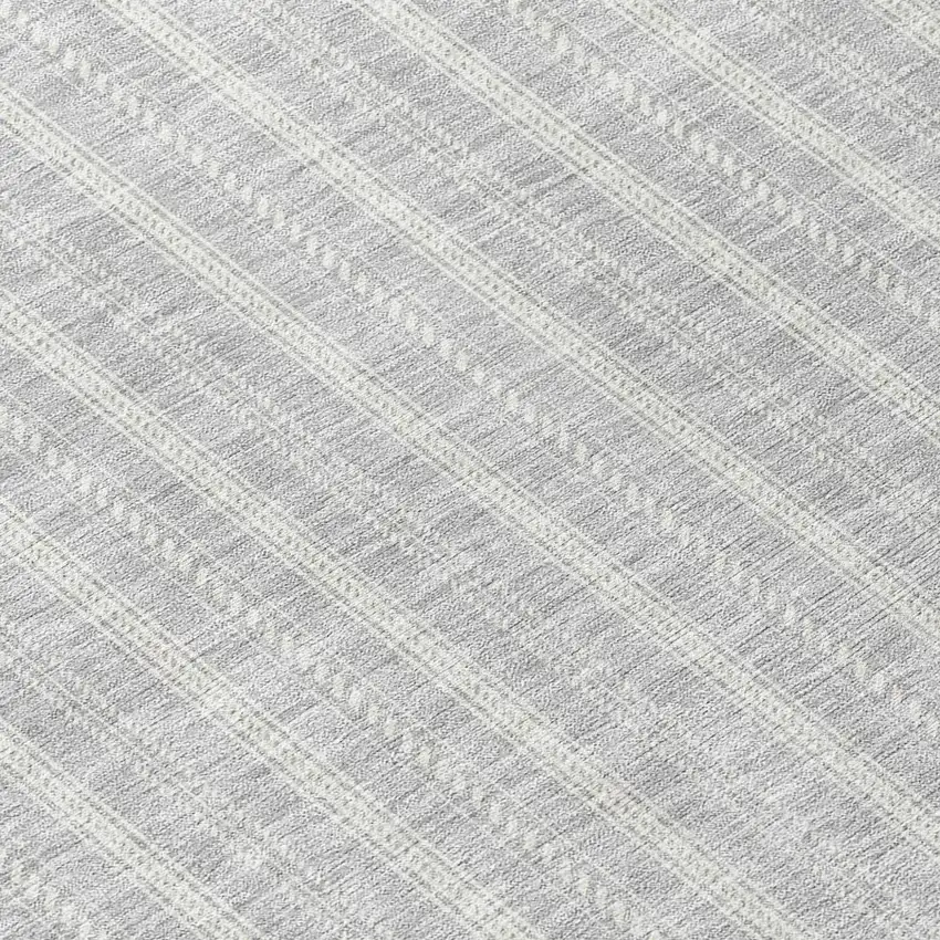 8' Silver And Ivory Round Striped Washable Indoor Outdoor Area Rug Photo 8