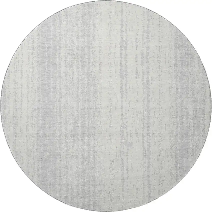 8' Silver And Ivory Striped Washable Round Rug With UV Protection Photo 4