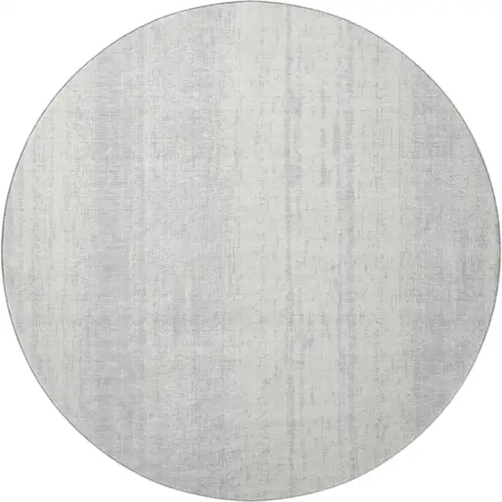 8' Silver And Ivory Striped Washable Round Rug With UV Protection Photo 4