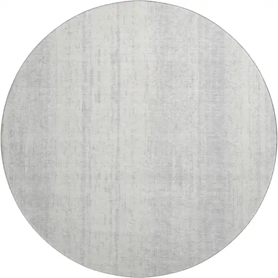 8' Silver And Ivory Striped Washable Round Rug With UV Protection Photo 1