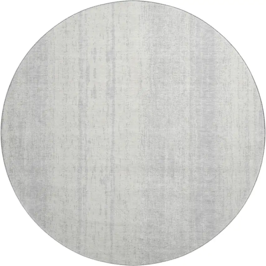 8' Silver And Ivory Striped Washable Round Rug With UV Protection Photo 1