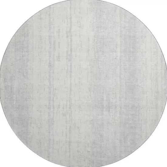 8' Silver And Ivory Striped Washable Round Rug With UV Protection Photo 3