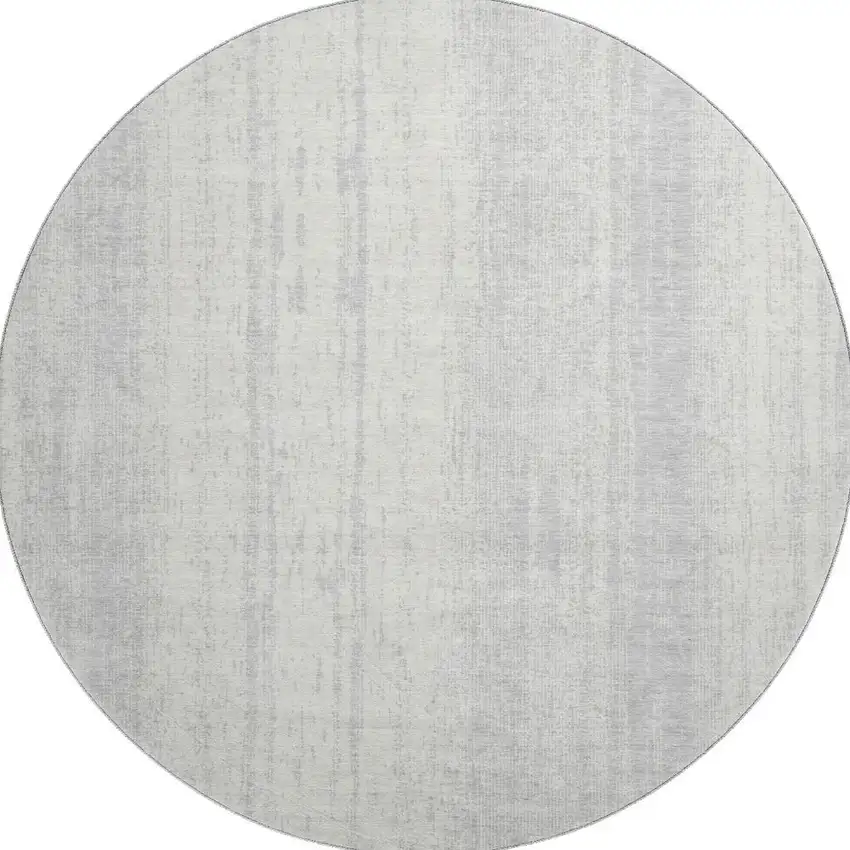 8' Silver And Ivory Striped Washable Round Rug With UV Protection Photo 3